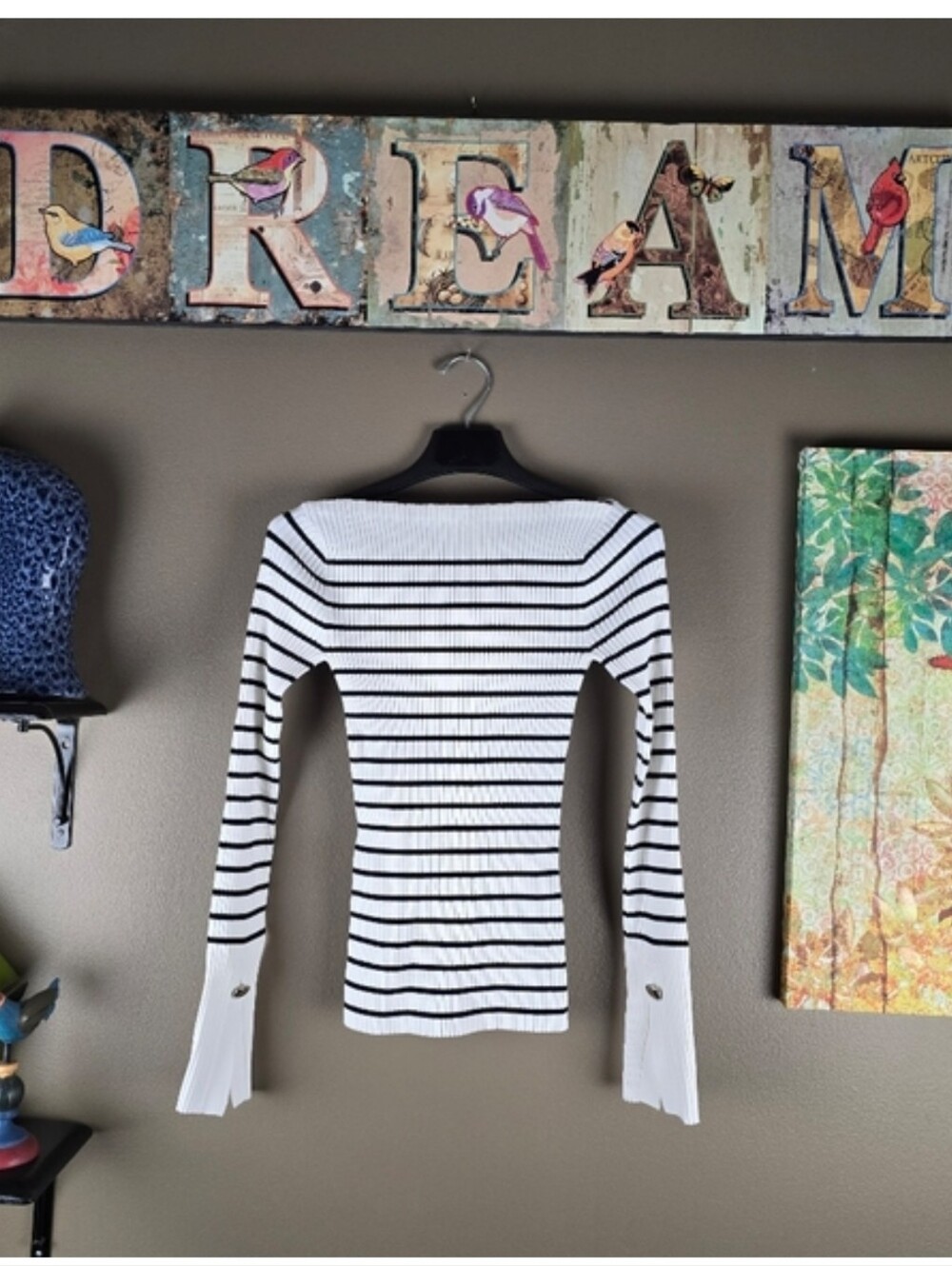 A.L.C. Striped Knit Ribbed Boatneck Top Size Small